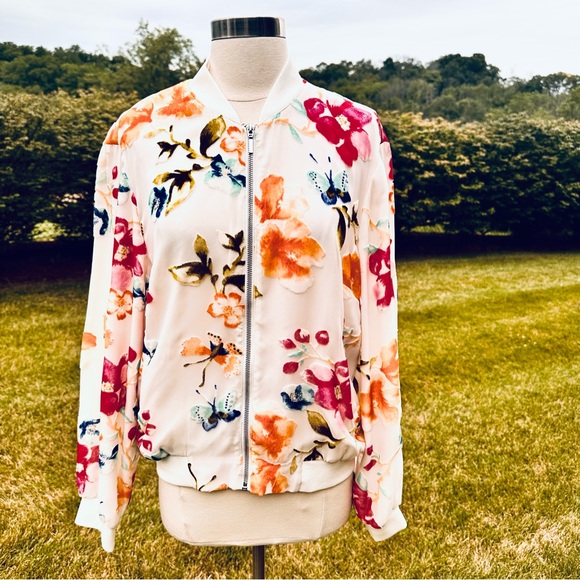 INC International Concepts White with Velvet Flowers Bomber Jacket - Picture 6 of 16